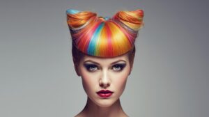 acconciatura gatto colorato con volto di donna completo