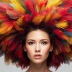 acconciatura pappagallo colorato con volto di donna completo