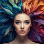 acconciatura pesce colorato con volto di donna completo