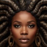 volto di donna testa completa visibile una parrucca o acconciatura grande ispirata alla medusa (1)