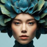volto di donna testa completa visibile una parrucca o acconciatura grande ispirata alla tartaruga acquatica (2)